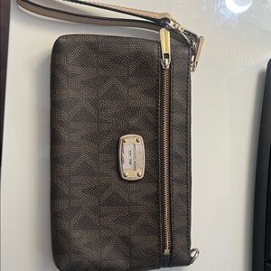 Michael Kors Dark Brown Wristlet with Gold Accents